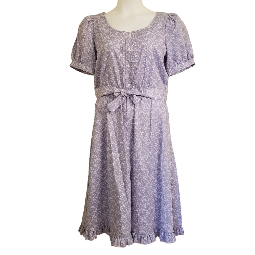 ITEMS California 14 Midi Dress Lavender Floral Puff Sleeve Ruffle Prairie Vtg‎